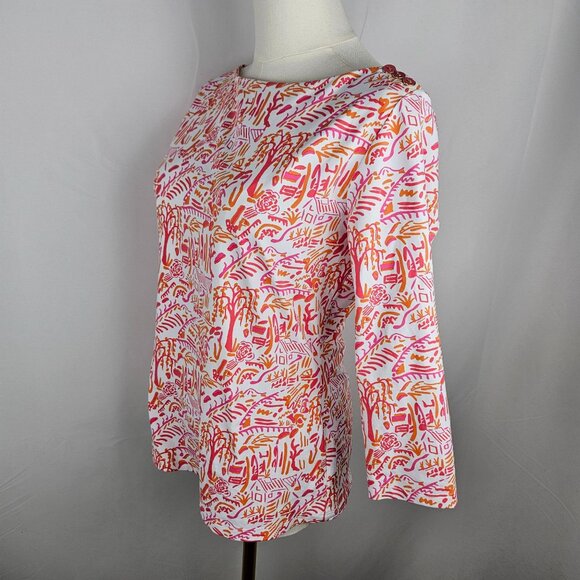 J. McLaughlin Top Small Catalina Cloth Pink Orange Village Print Career - Picture 4 of 10